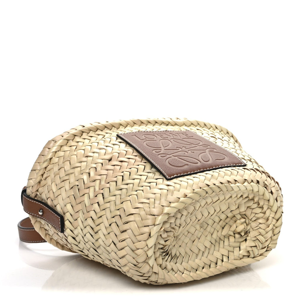 Leaf Palm Calfskin Mini Drawstring Bucket Bag Natural Tan