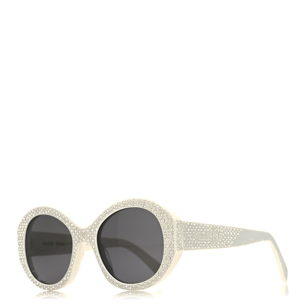 Acetate Crystal Studded Bold 3 Dots Round Sunglasses CL4240IS Ivory Smoke