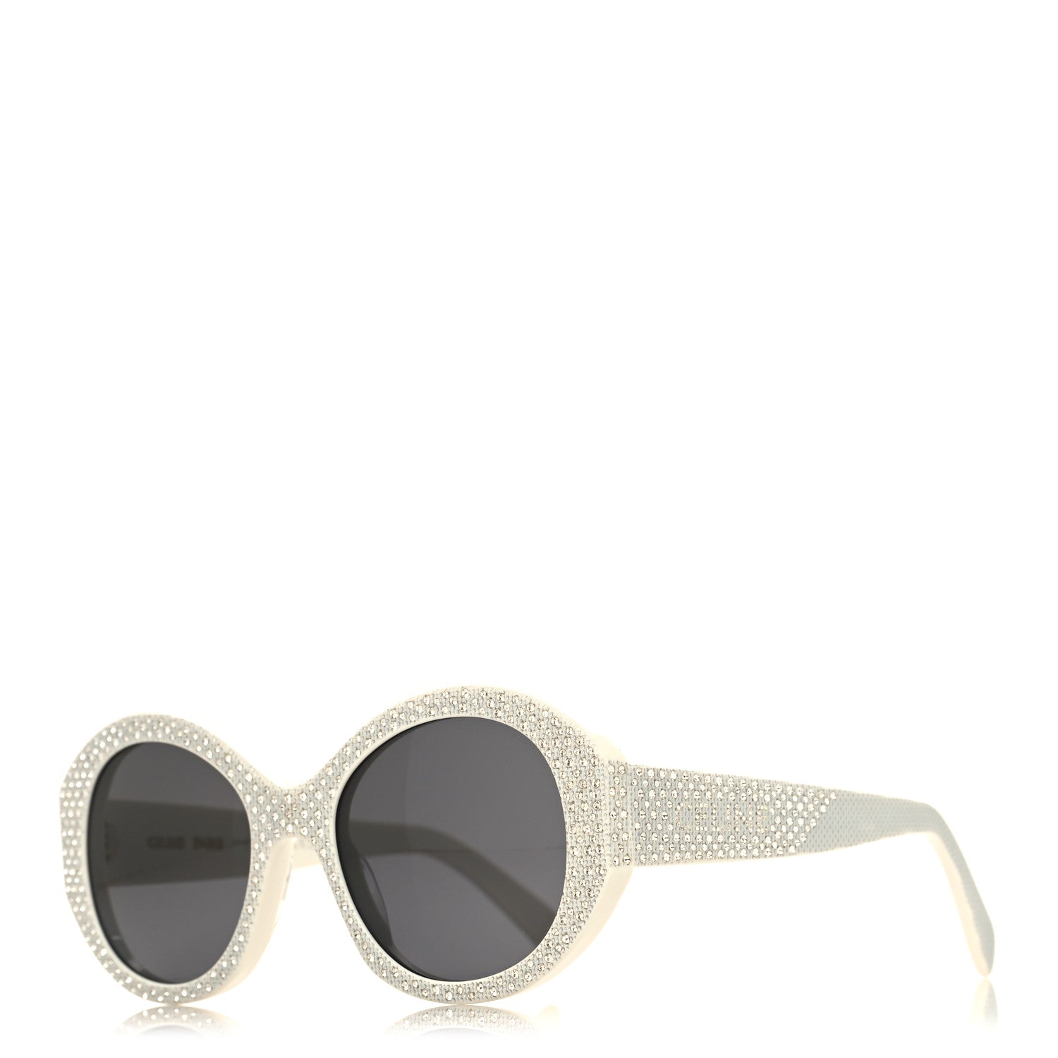 Acetate Crystal Studded Bold 3 Dots Round Sunglasses CL4240IS Ivory Smoke