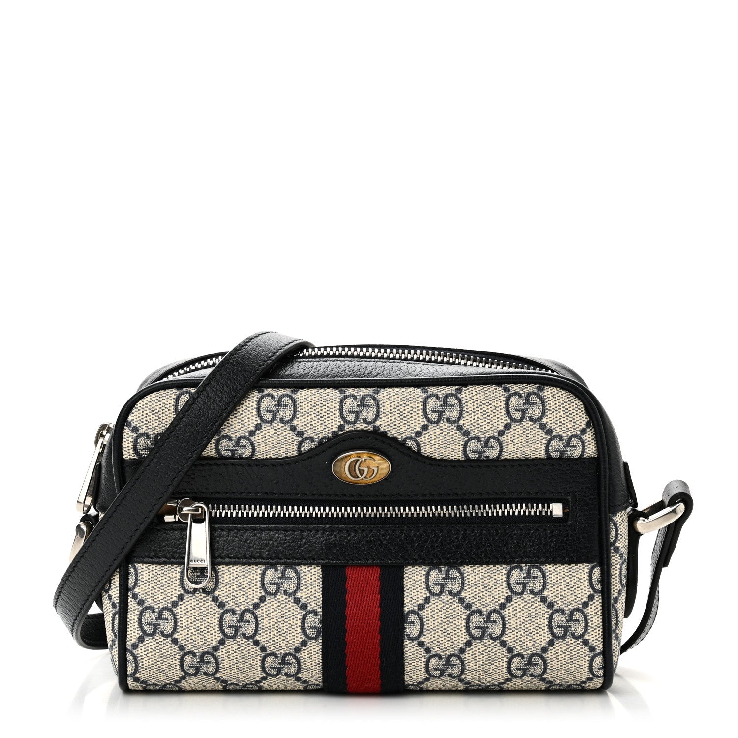 GG Supreme Monogram Textured Dollar Calfskin Web Mini Ophidia Shoulder Bag Beige Blue