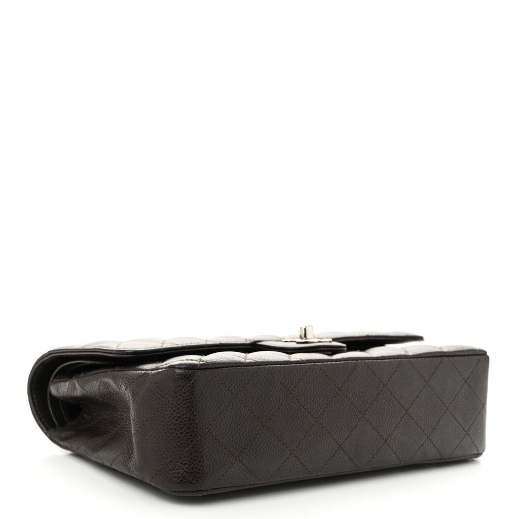Caviar Quilted Medium Double Flap Brown