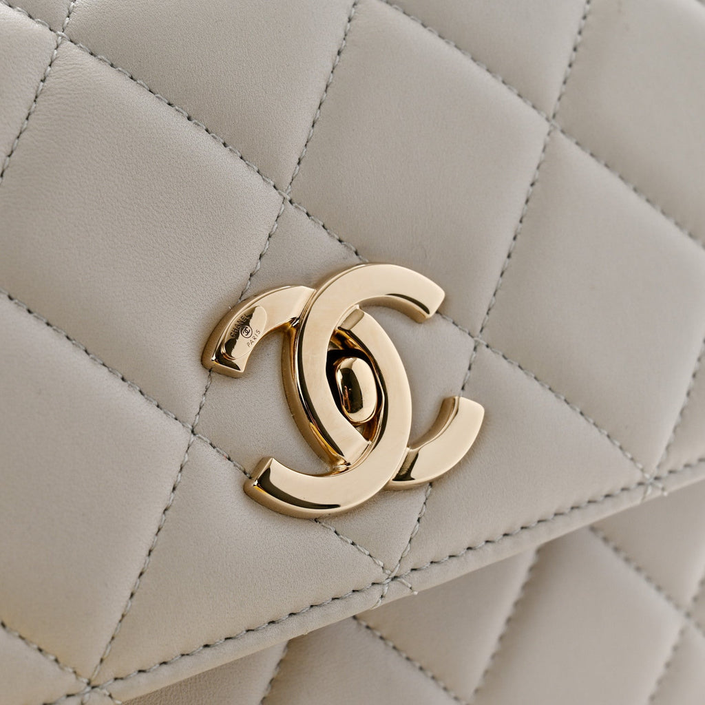 Lambskin Quilted Small Trendy CC Flap Dual Handle Bag Light Grey