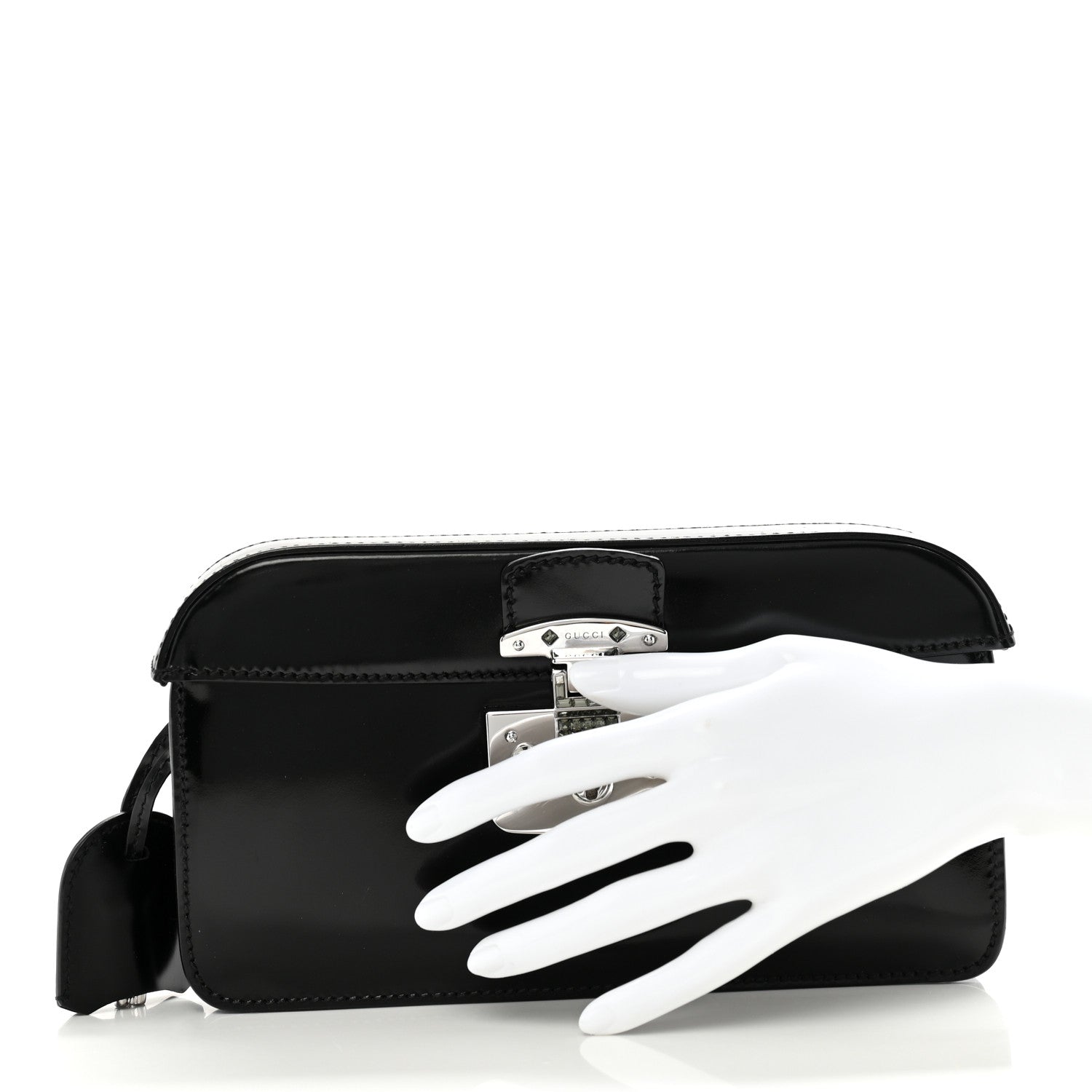 Regent Calfskin Small Lady Lock Briefcase Clutch Black