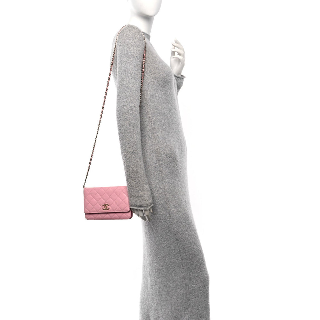 Caviar Quilted Chain CC Wallet On Chain WOC Pink