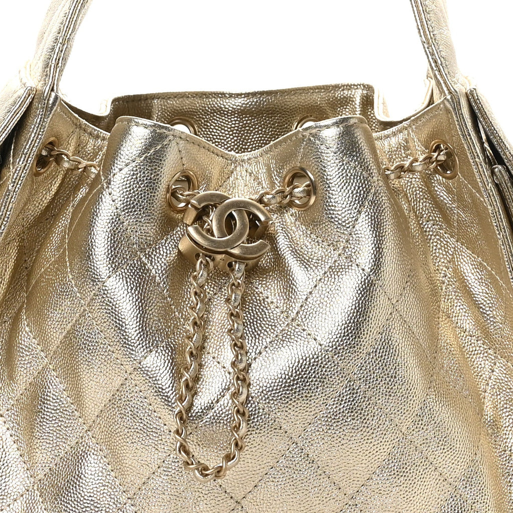 Metallic Caviar Quilted Small Chanel 25 Hobo Gold