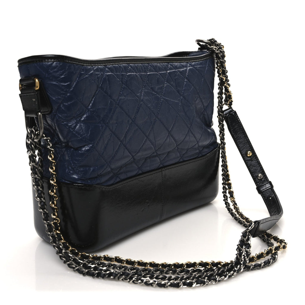 Aged Calfskin Quilted Medium Gabrielle Hobo Navy Black