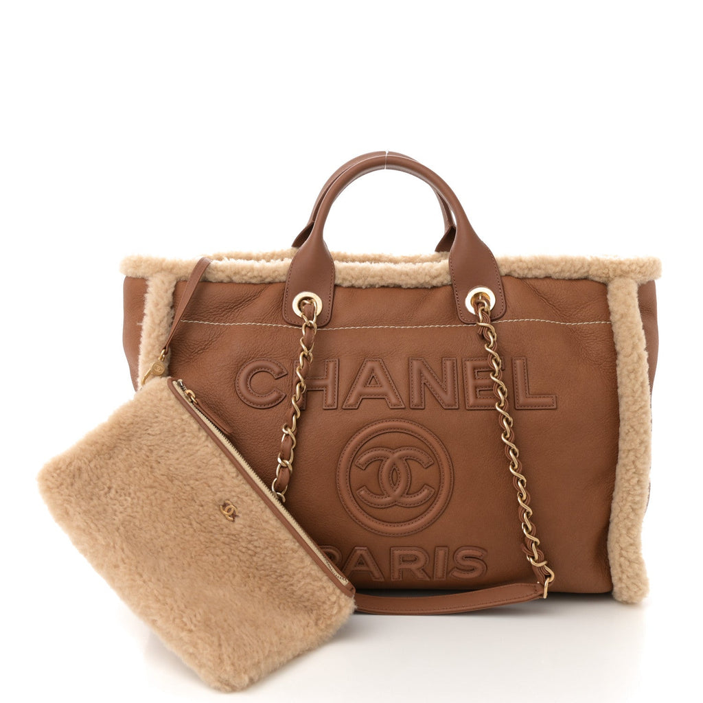 Lambskin Shearling Medium Deauville Tote Brown