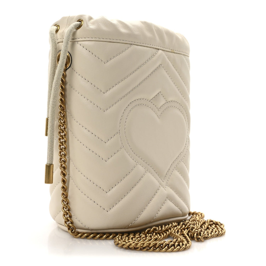 Calfskin Matelasse Mini GG Marmont 2.0 Bucket Bag White