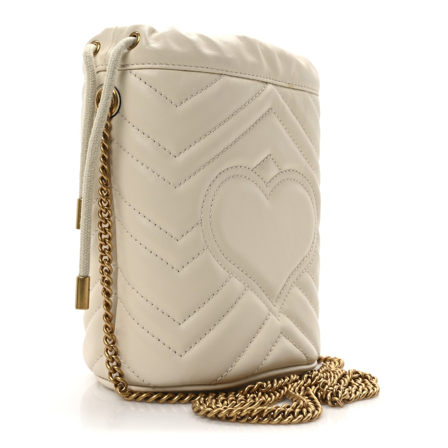 Calfskin Matelasse Mini GG Marmont 2.0 Bucket Bag White