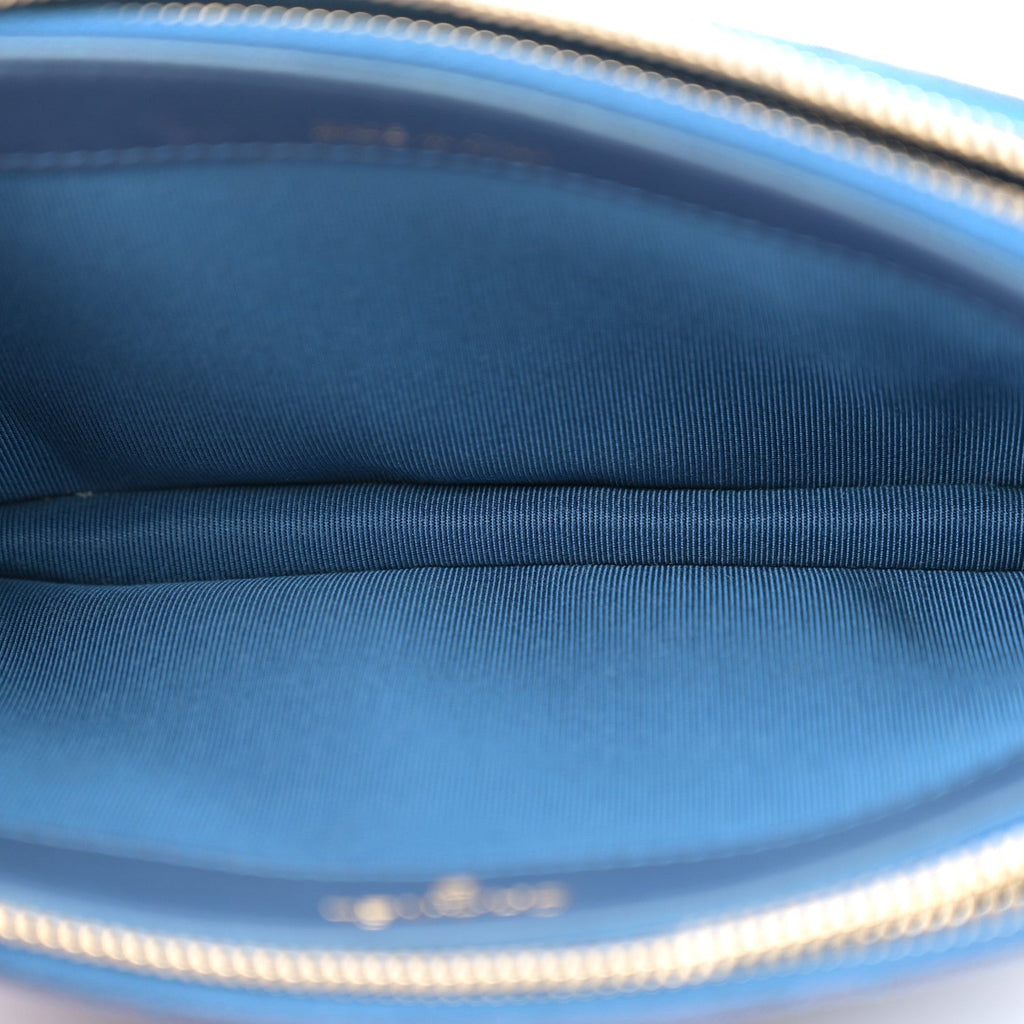 Iridescent Caviar Quilted Clutch With Chain Dark Blue