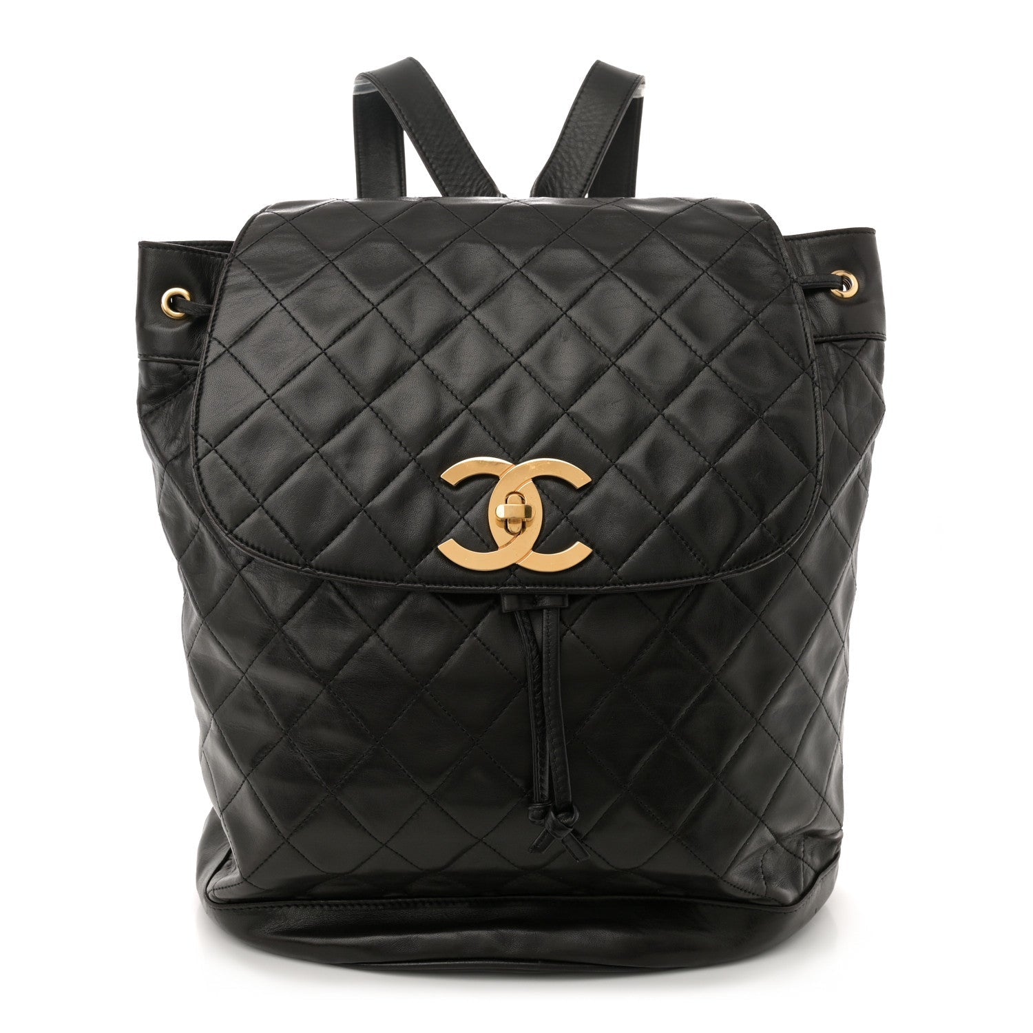 Lambskin Quilted Drawstring Backpack Black