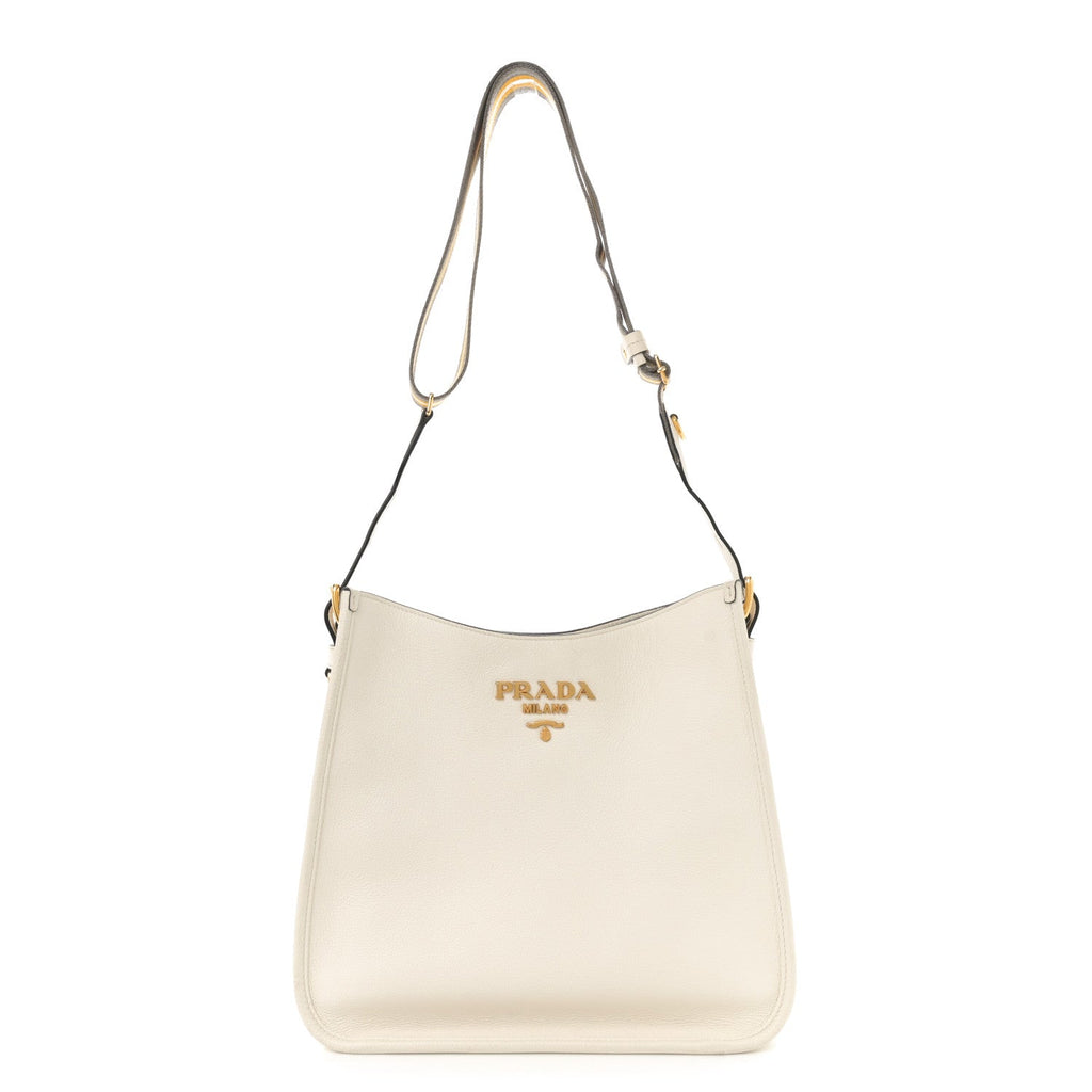 Vitello Daino Soft Hobo Messenger Bag White