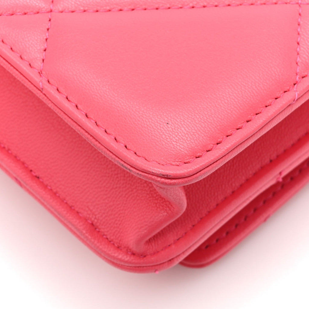 Lambskin Quilted Chanel 19 Wallet On Chain WOC Dark Pink