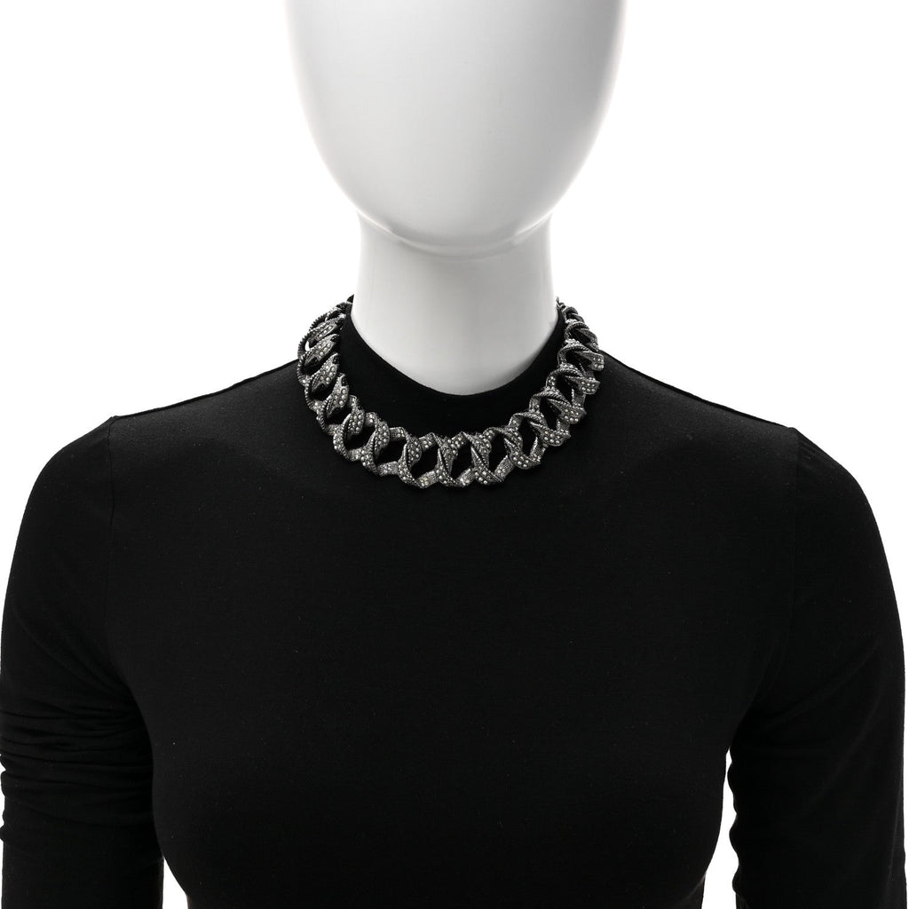 Ruthenium Crystal Pearl Chain Choker Necklace