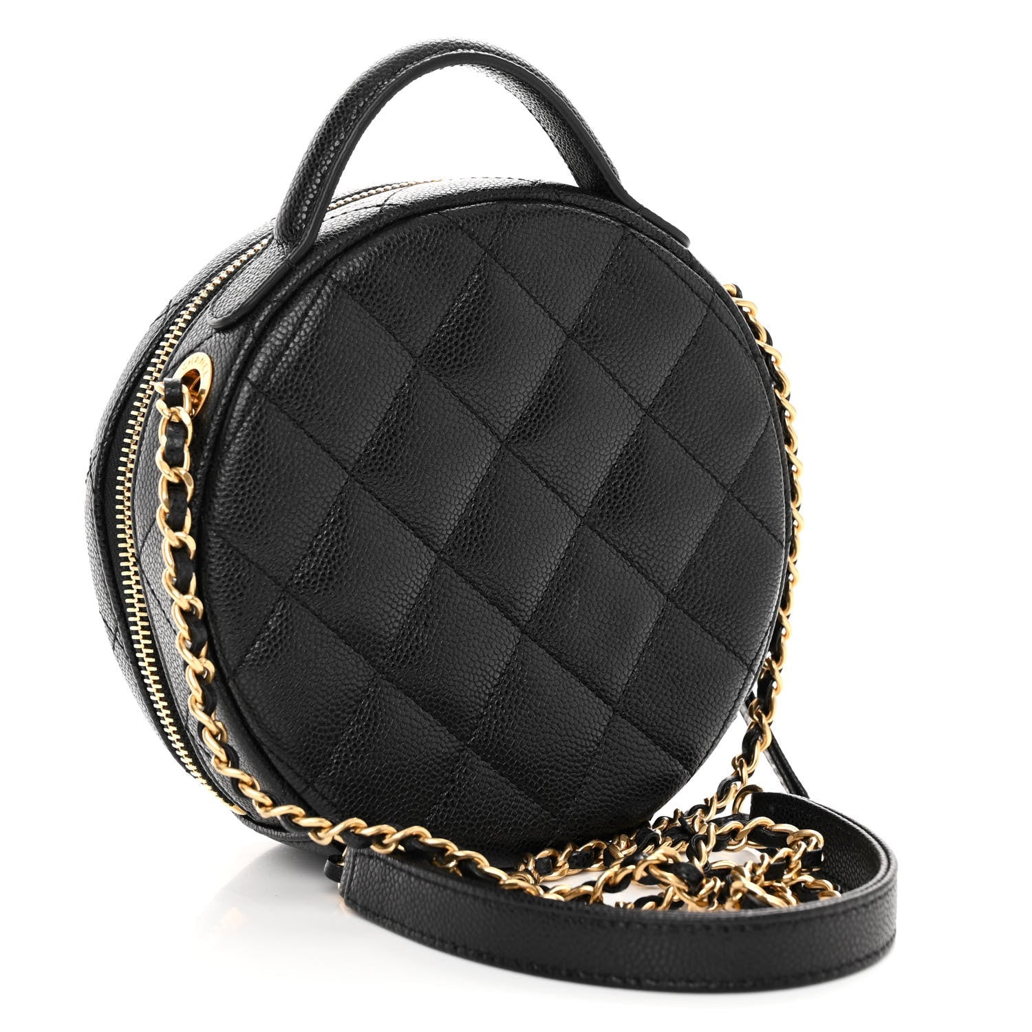 Caviar Quilted Small Round Vanity With Chain Black