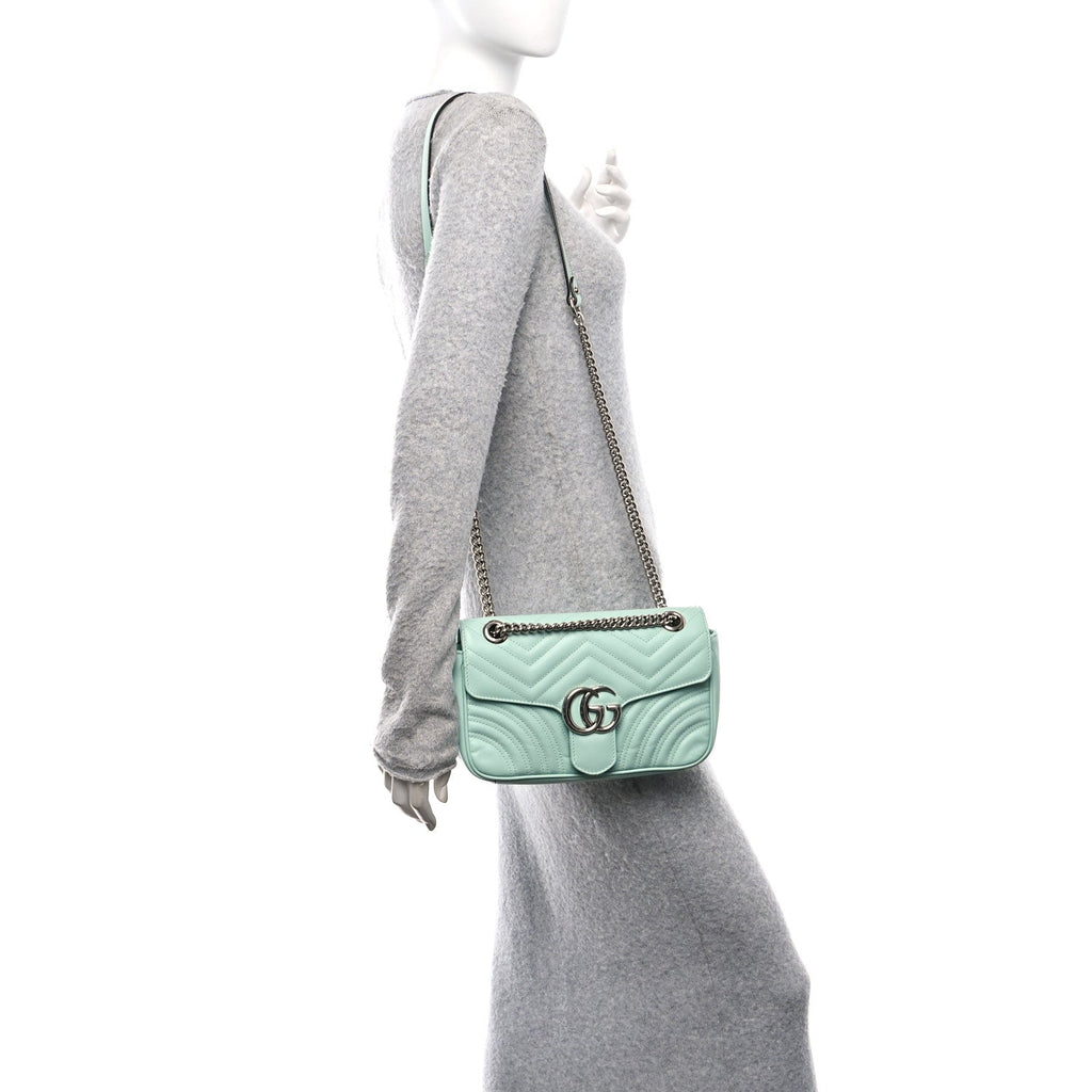 Calfskin Matelasse Small GG Marmont Shoulder Bag Water Green