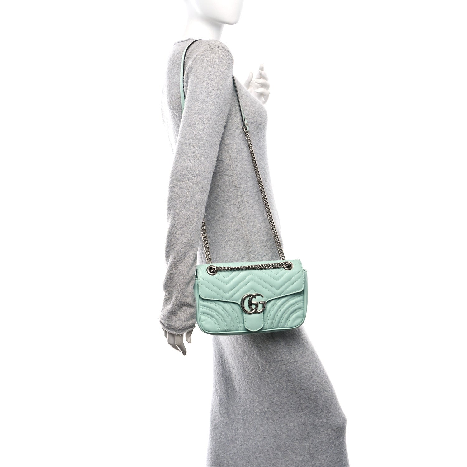 Calfskin Matelasse Small GG Marmont Shoulder Bag Water Green