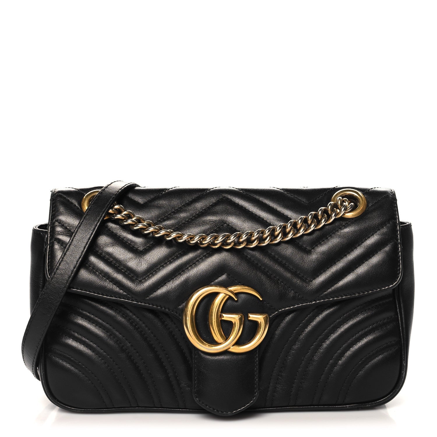 Calfskin Matelasse Small GG Marmont Shoulder Bag Black
