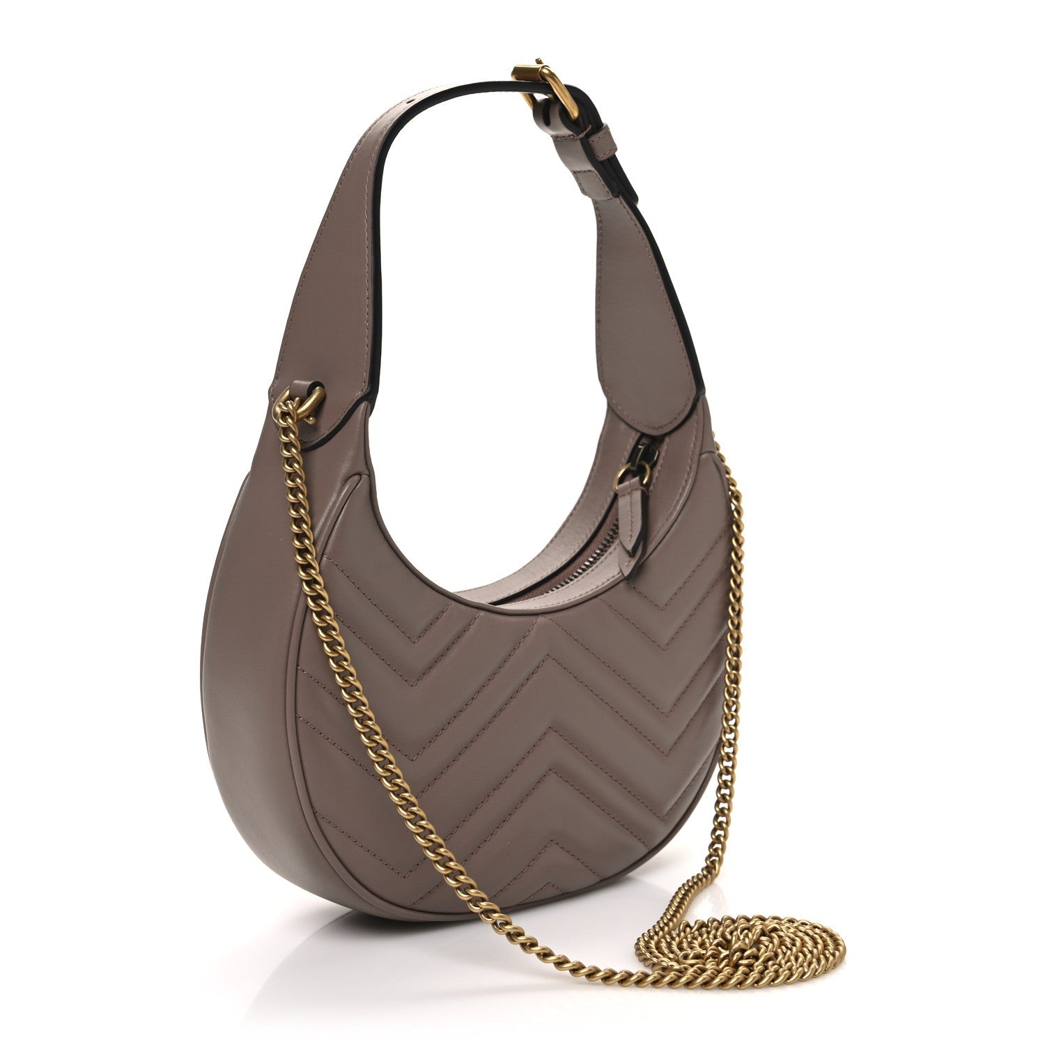 Calfskin Matelasse Chevron Mini GG Marmont Half Moon Hobo Porcelain Rose
