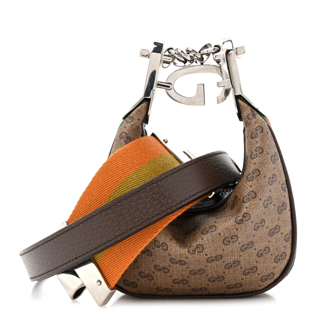 GG Supreme Monogram Textured Calfskin Web Mini Attache Hobo Beige Ebony New Acero