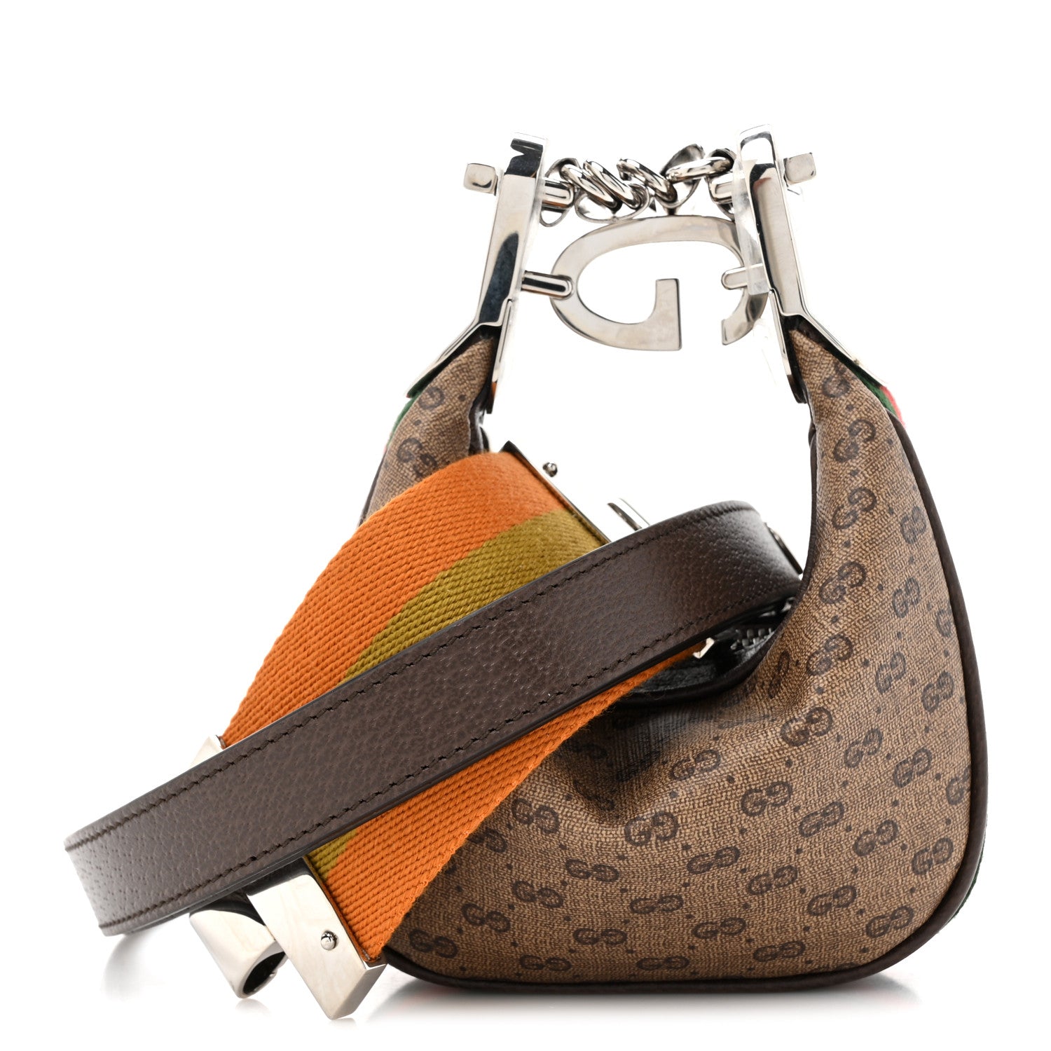 GG Supreme Monogram Textured Calfskin Web Mini Attache Hobo Beige Ebony New Acero