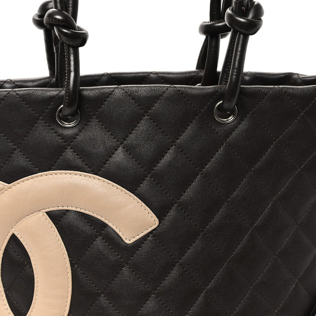 Calfskin Quilted Medium Cambon Tote Brown Beige