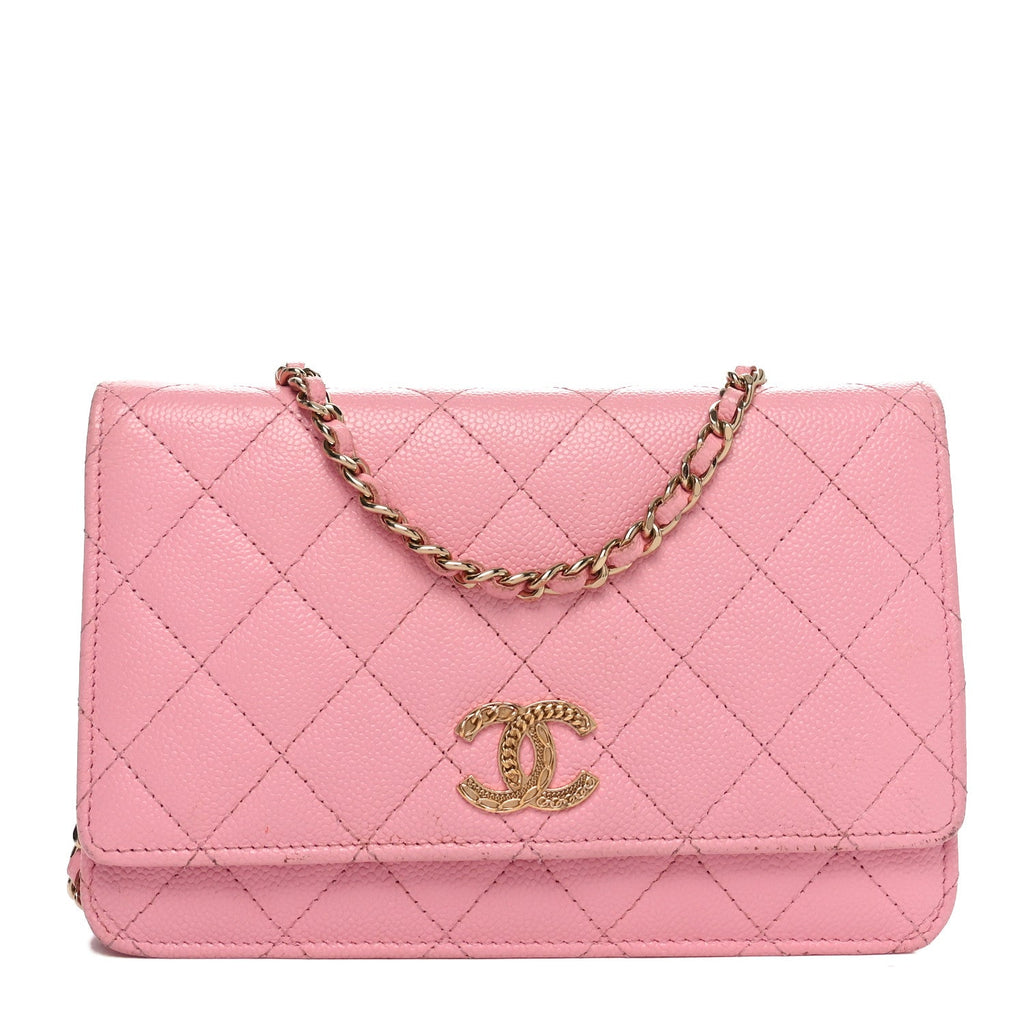 Caviar Quilted Chain CC Wallet On Chain WOC Pink