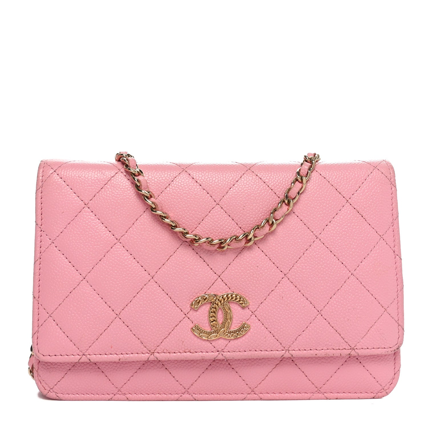 Caviar Quilted Chain CC Wallet On Chain WOC Pink