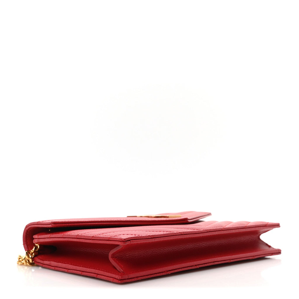 Grain De Poudre Matelasse Chevron Monogram Envelope Chain Wallet  New Red