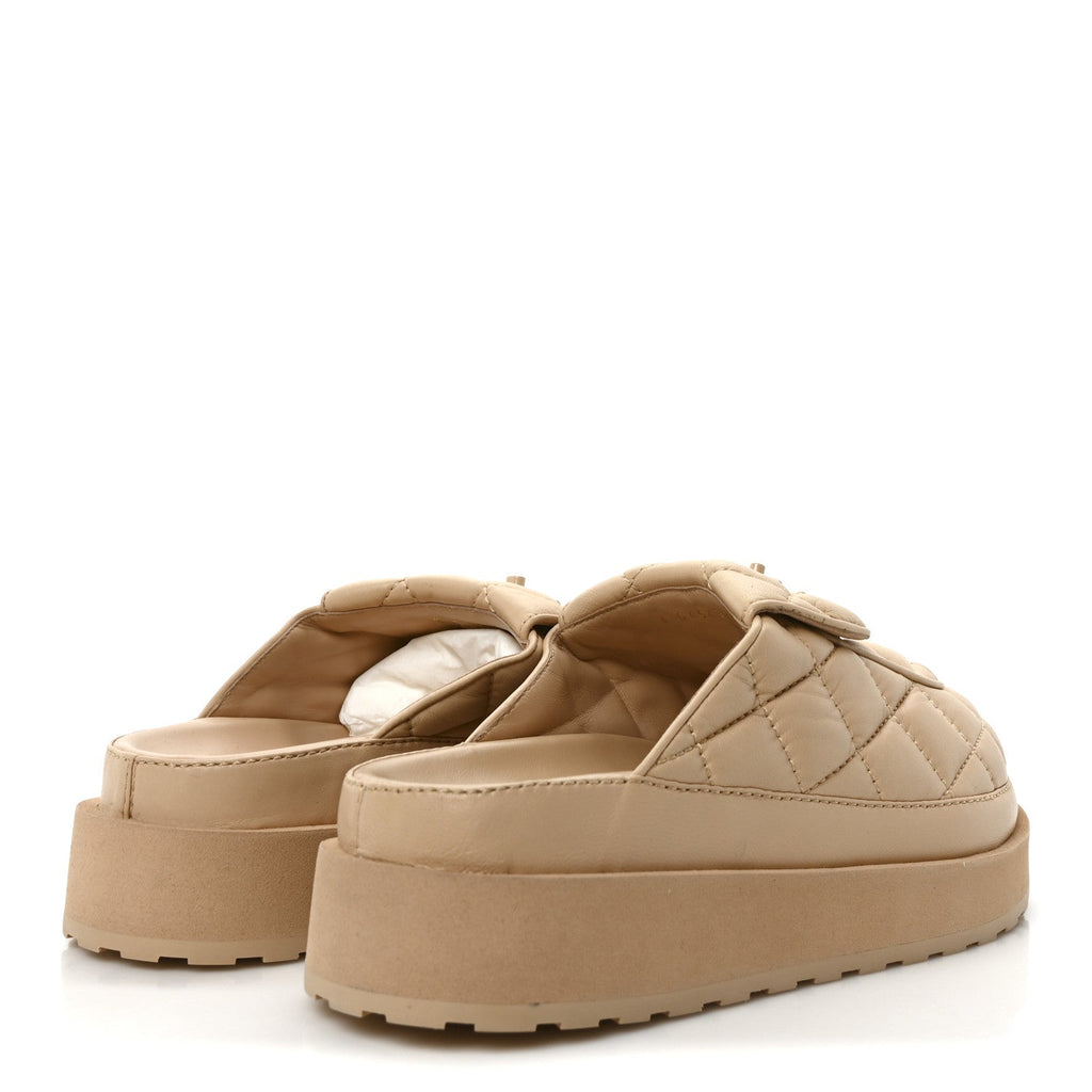 Lambskin Quilted CC Turnlock Mules  36 Beige