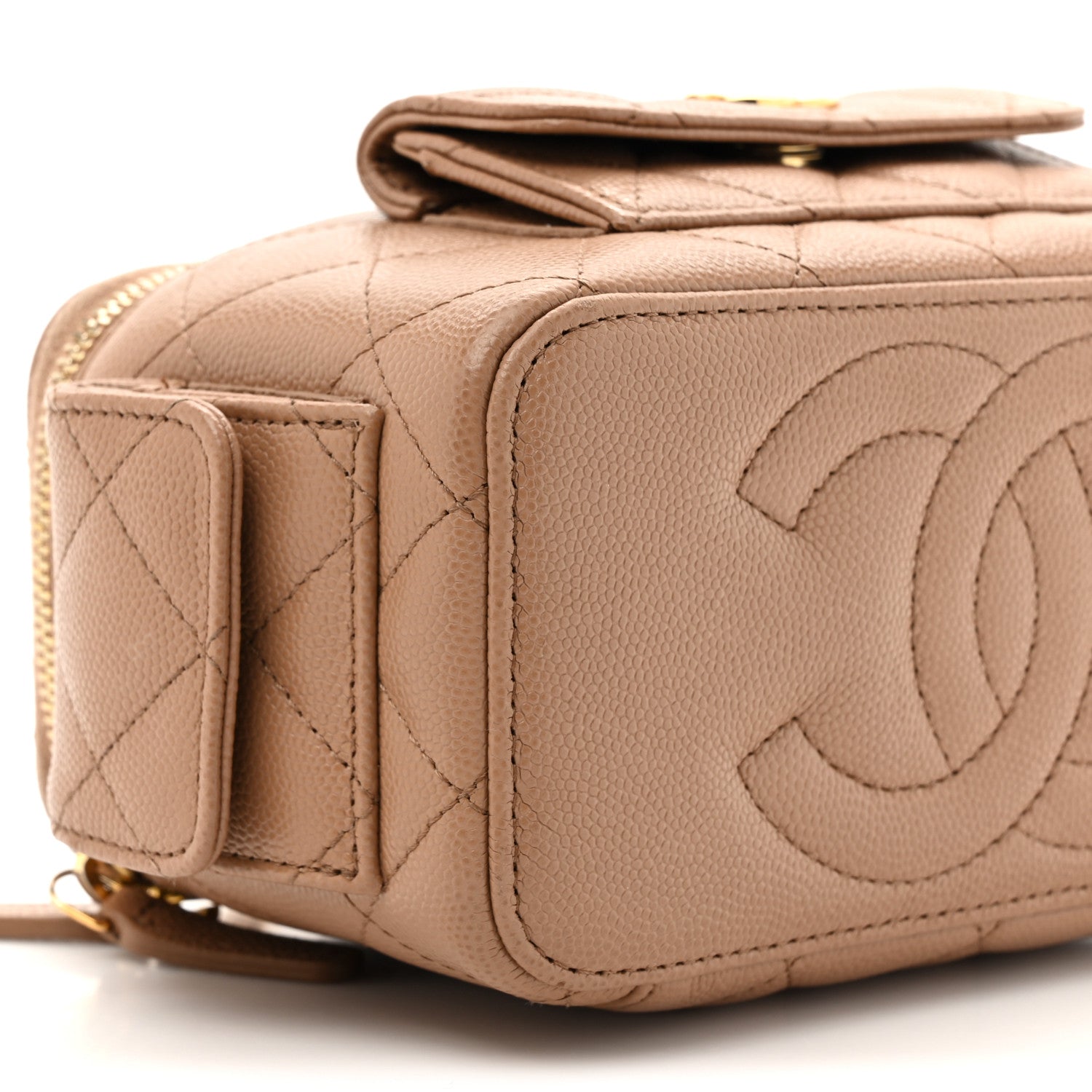 Caviar Quilted Polly Pocket East West Top Vanity With Chain Brown
