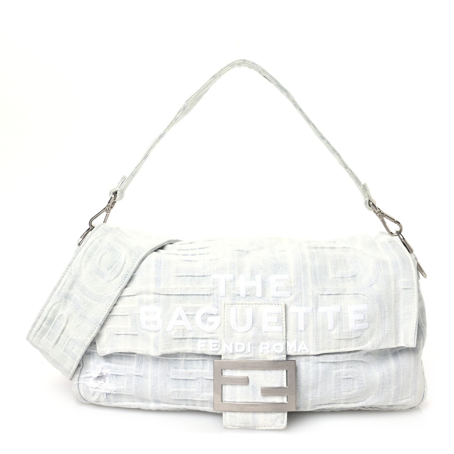 X MARC JACOBS Bleached Denim Logo Maxi Baguette Off White