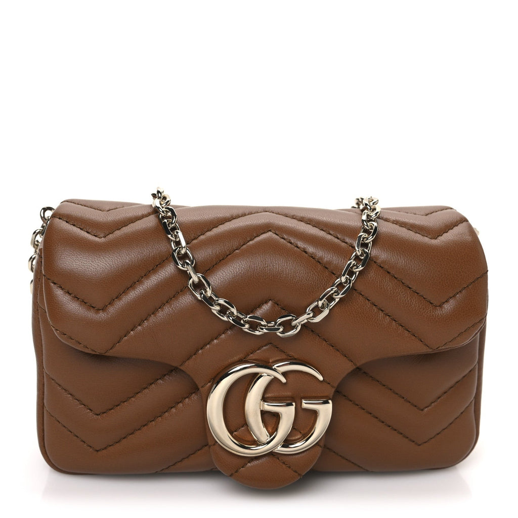 Lambskin Matelasse Mini GG Marmont Shoulder Bag Brown