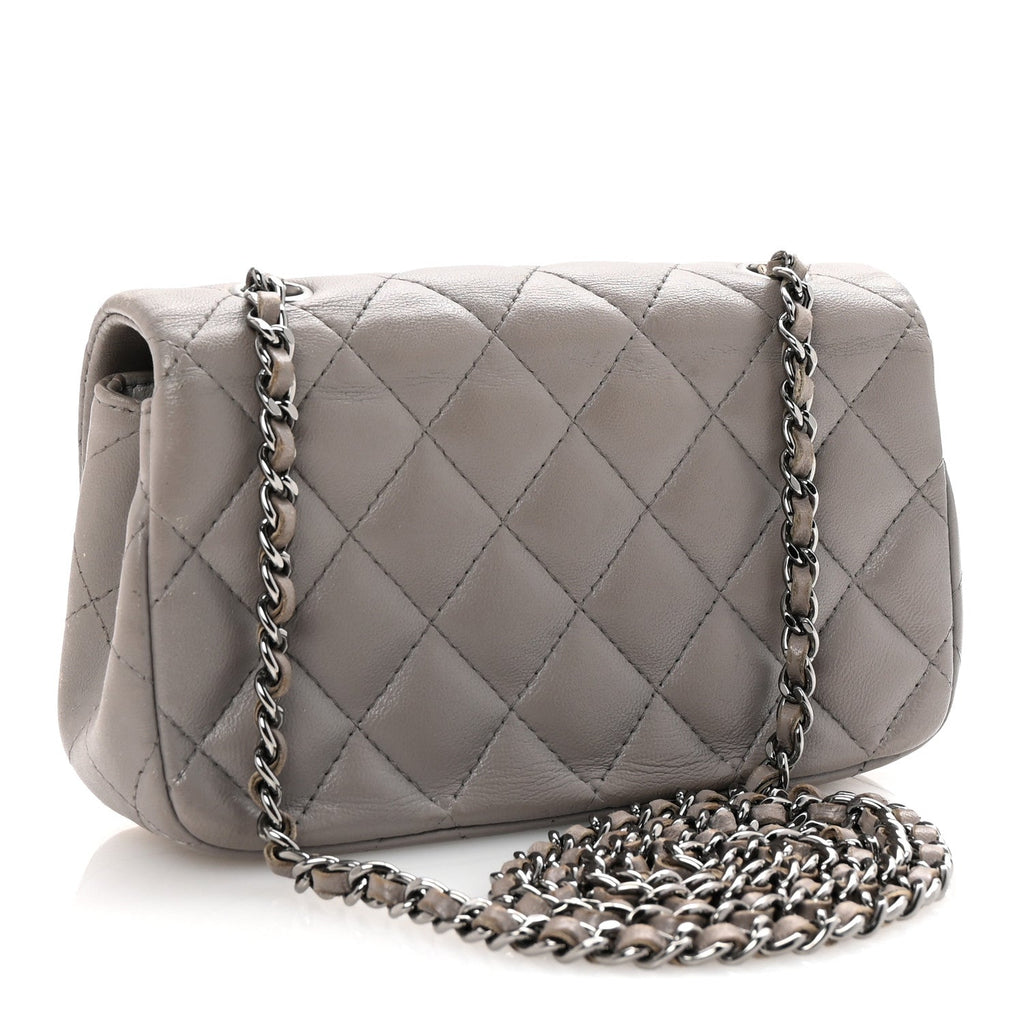 Lambskin Quilted Extra Mini Rectangular Flap Grey