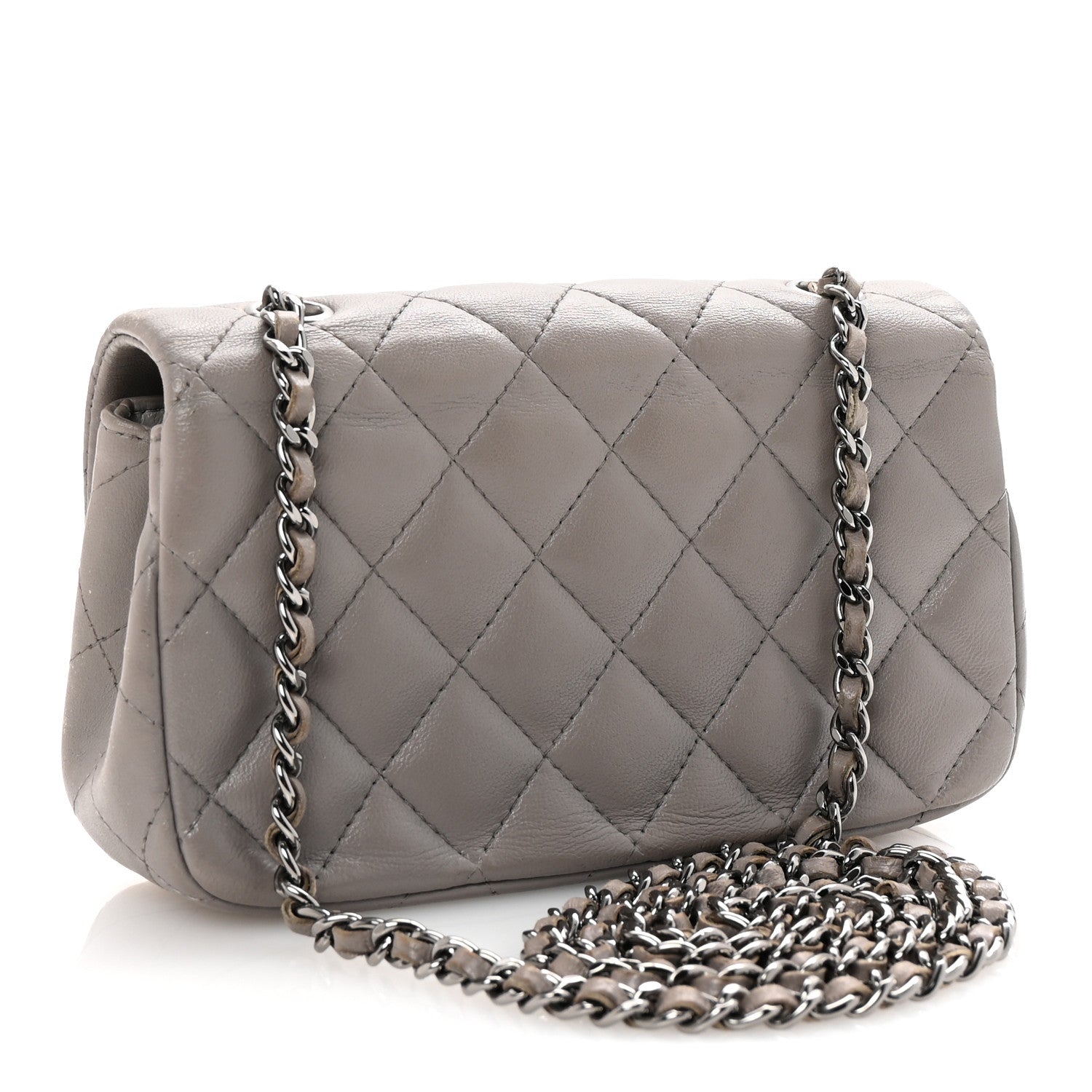 Lambskin Quilted Extra Mini Rectangular Flap Grey