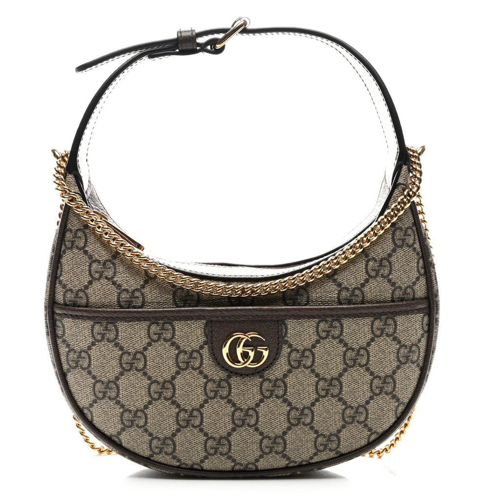 GG Supreme Monogram Textured Calfskin Small Ophidia Shoulder Bag Beige Ebony New Acero