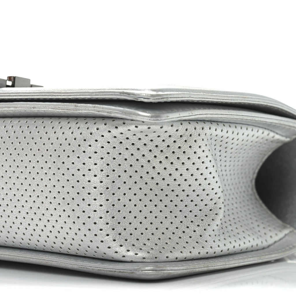 Metallic Lambskin Perforated Quilted Medium Boy Flap Argent