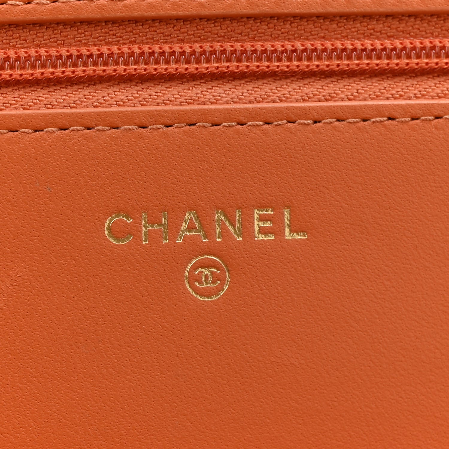 Lambskin Quilted Studded CC Wallet On Chain WOC Orange