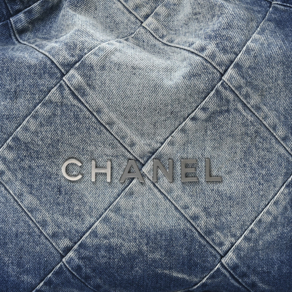 Denim Quilted Small Chanel 22 Blue