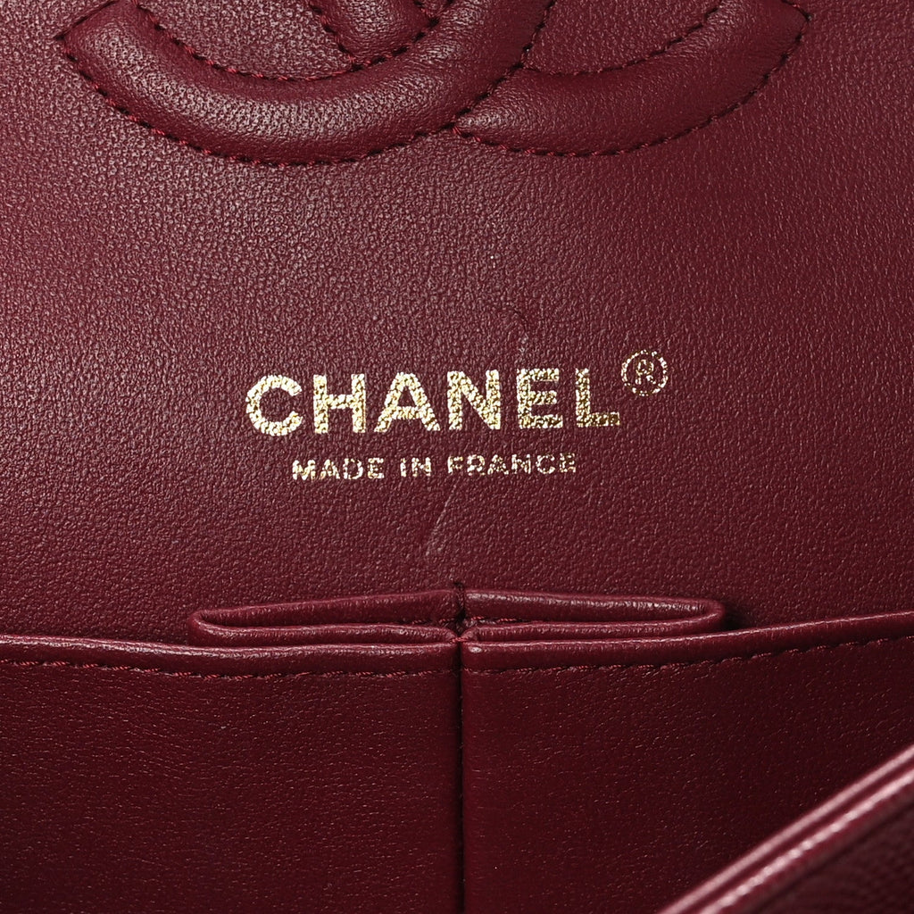 Caviar Quilted Medium Double Flap Burgundy