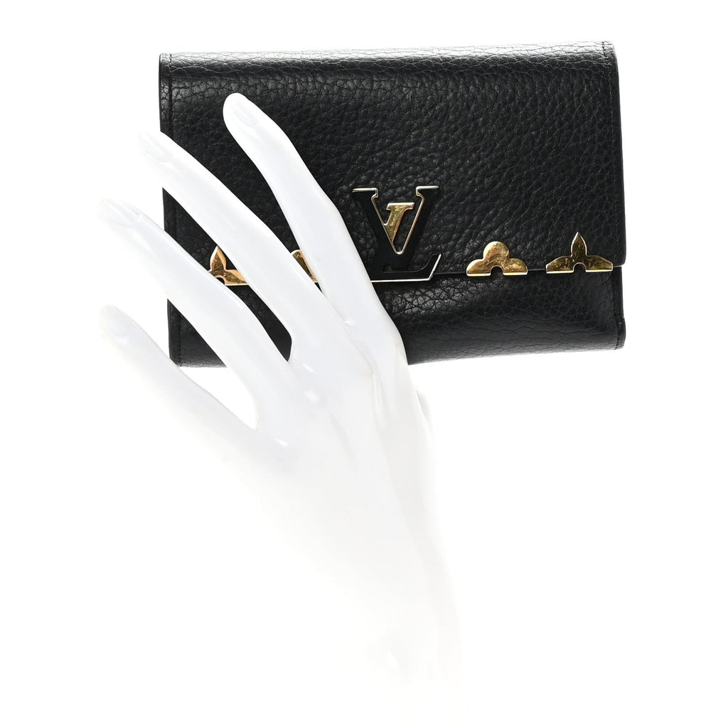 Taurillon Embellished Capucines Compact Wallet Black