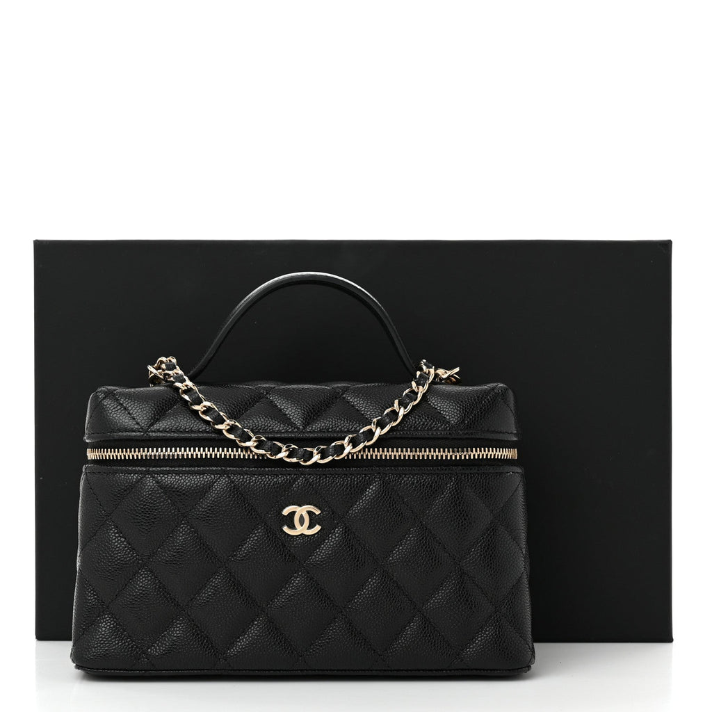 Caviar Quilted Top Handle Slim Vanity With Chain Black