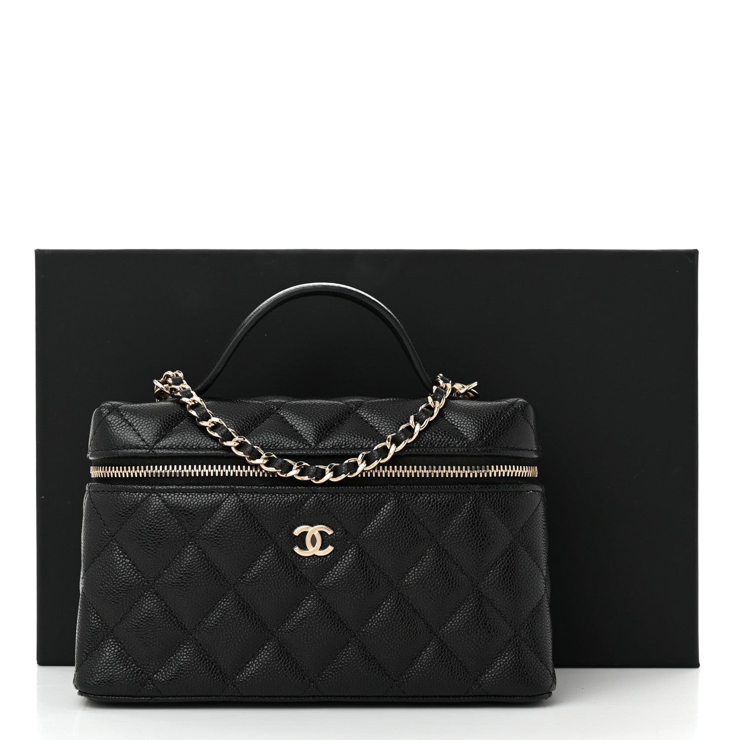 Caviar Quilted Top Handle Slim Vanity With Chain Black