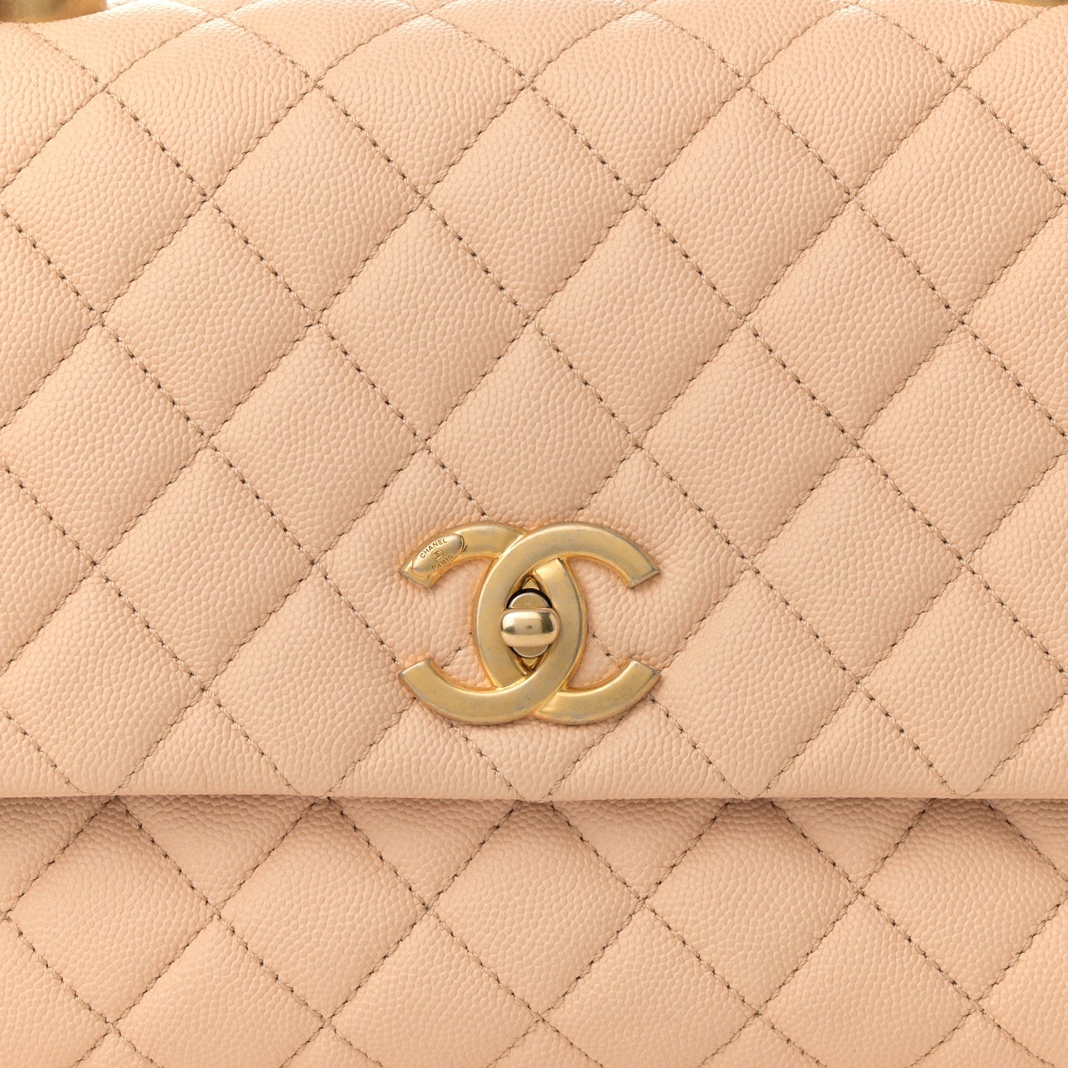 Caviar Quilted Small Coco Handle Flap Beige