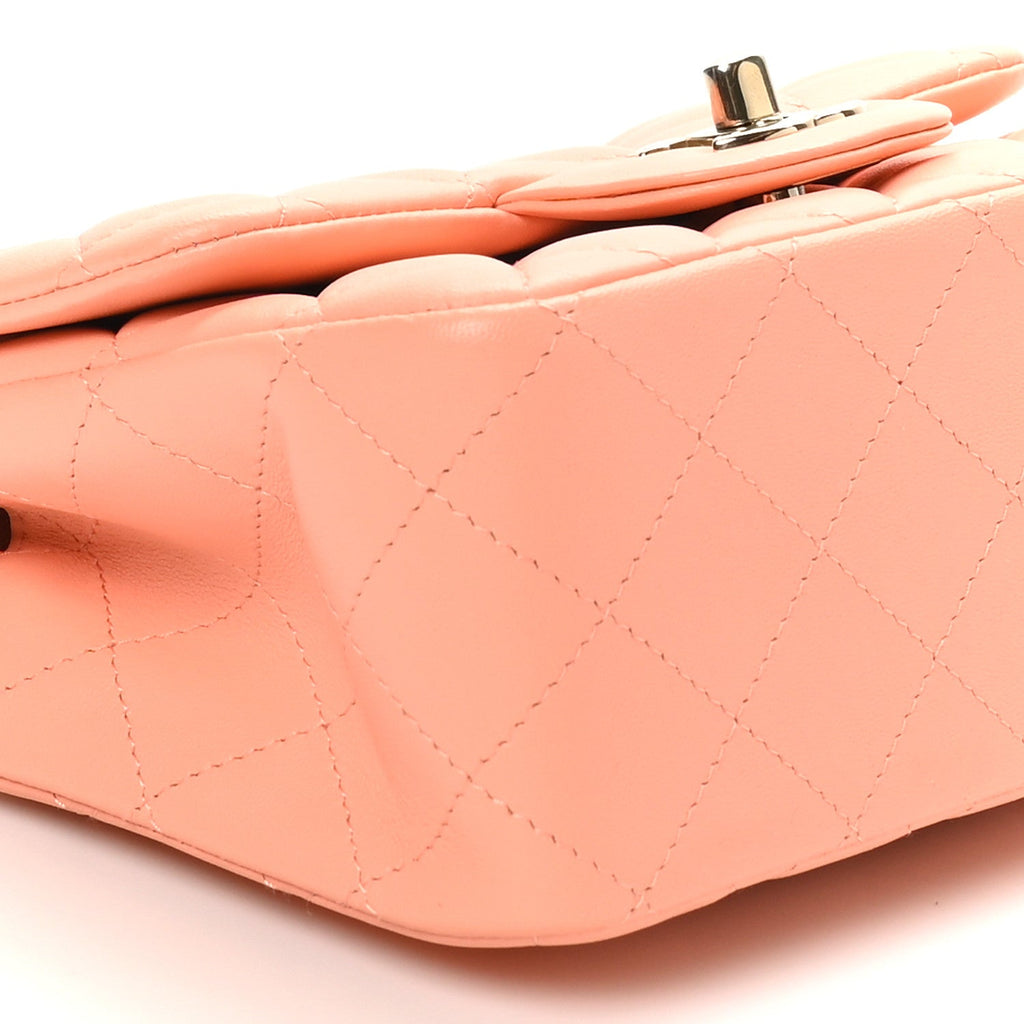 Lambskin Quilted Mini Square Flap Light Orange