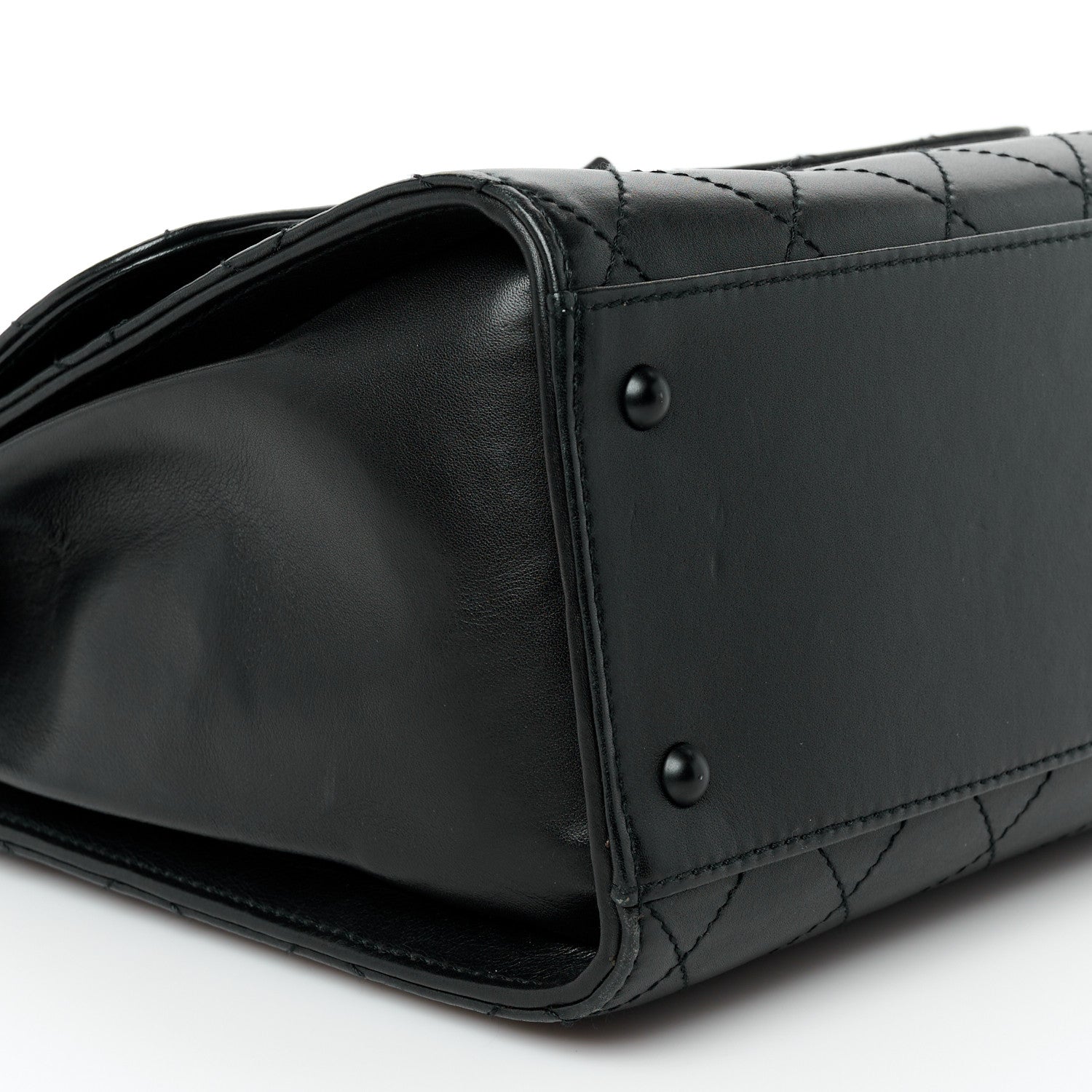 Calfskin Diamond Stitched Flap Shoulder Bag Black