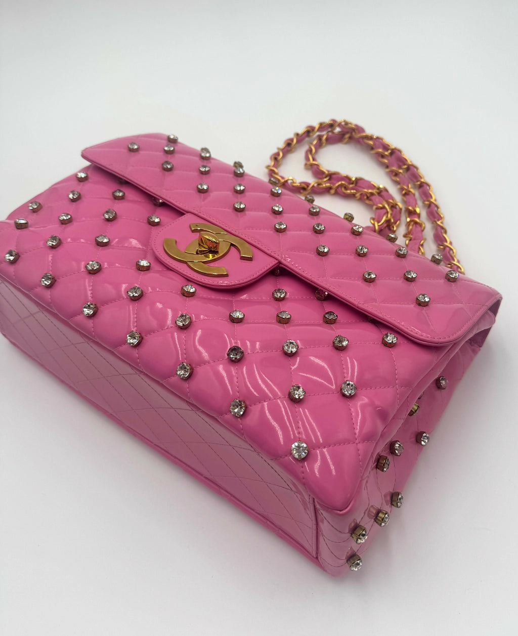 Chanel 1995 Vintage Barbie Pink Maxi Rhinestone Flap Bag