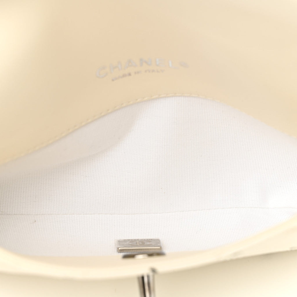 Printed Lambskin Logo CC Envelope Clutch With Chain White