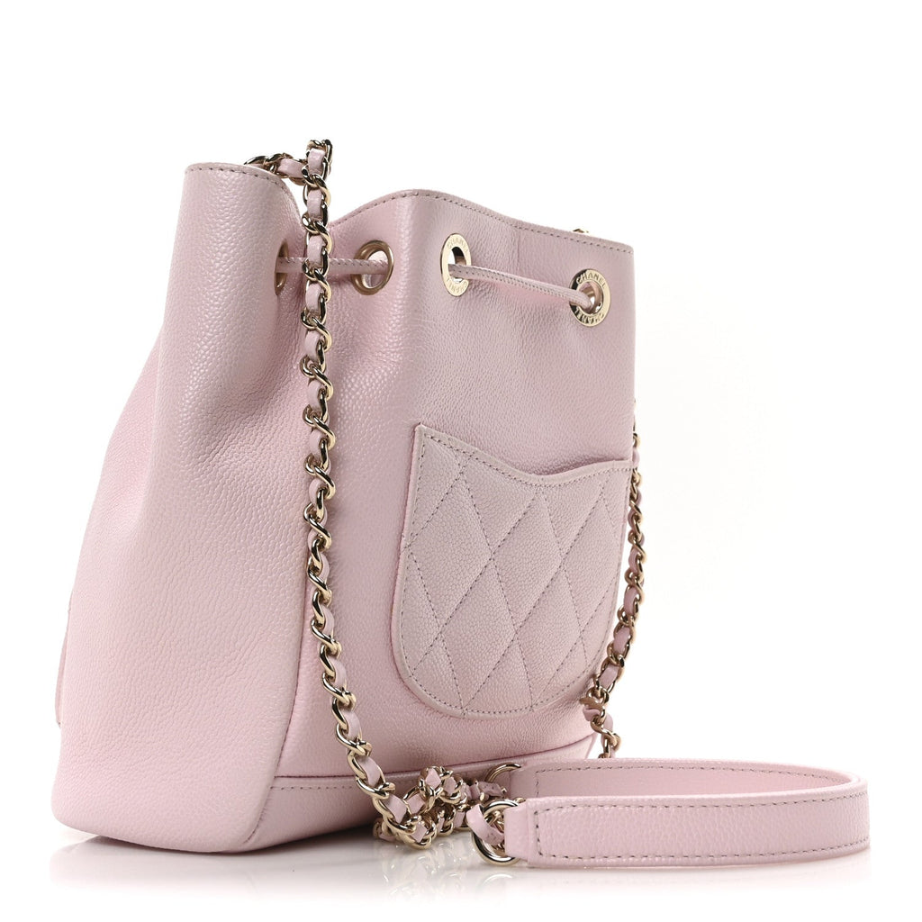 Caviar Quilted CC Pocket Bucket Bag Light Pink