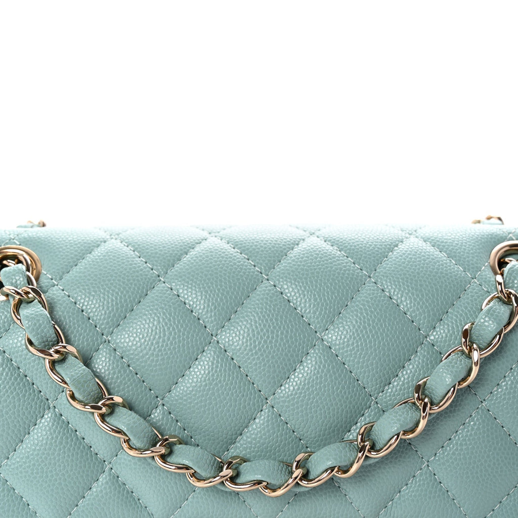 Caviar Quilted Small Double Flap Light Blue